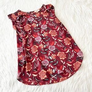 Loft Red Orange Floral Blouse